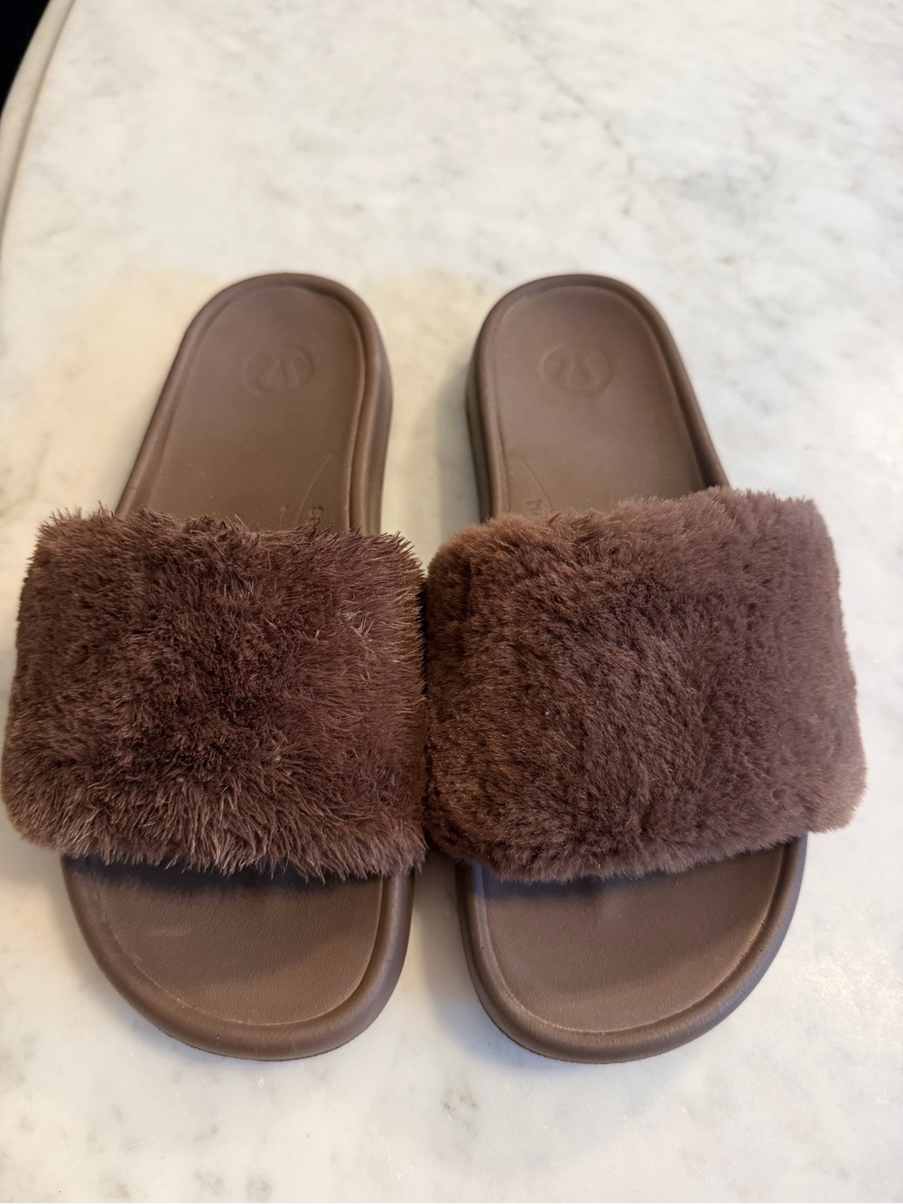 lululemon athletica Brown Faux-Fur Slide Sandals